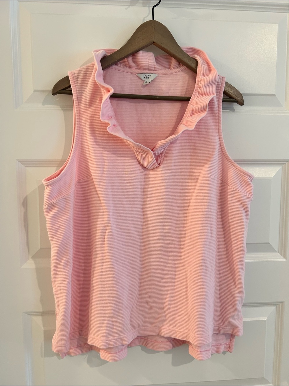 Crown and Ivy Sleeveless Ruffle Top Pink Size XL